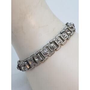 Vintage Clear Rhinestone Square Link Tennis Bracelet Crystal Art Deco